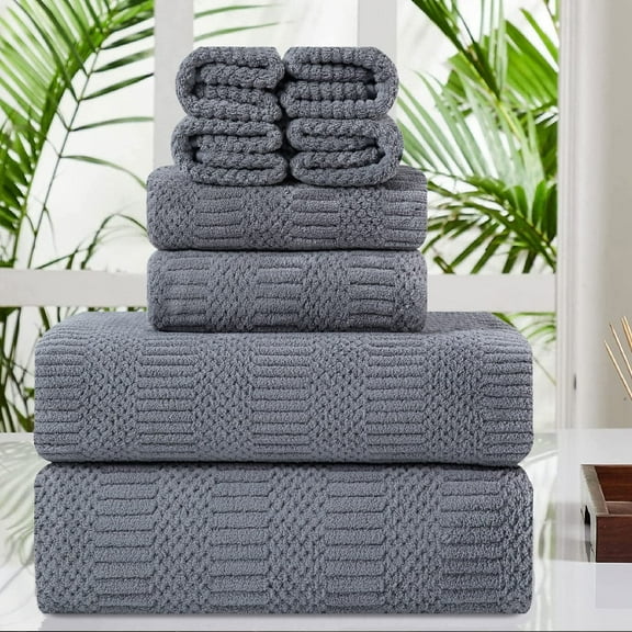 Jessy Home 8 Piece Oversized Dark Gray Bath Towel Set-2 Extra Large Bath Towel Sheets, 2 Hand Towels, 4 Washcloths-600GSM Soft Plush Towel Set
