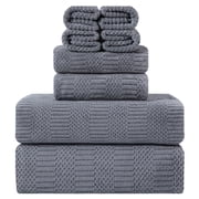 Jessy Home 8 Piece Oversized Dark Gray Bath Towel Set-2 Extra Large Bath Towel Sheets, 2 Hand Towels, 4 Washcloths-600GSM Soft Plush Towel Set