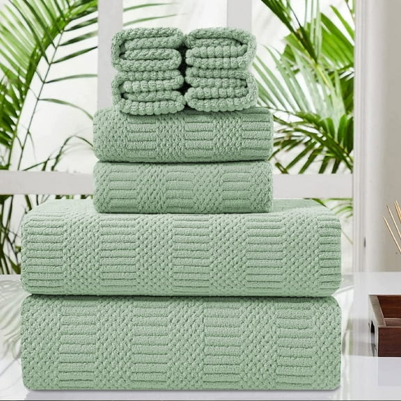 Jessy Home 8 Piece Oversized Light Green Bath Towel Set-2 Extra Large Bath Towel Sheets, 2 Hand Towels, 4 Washcloths-600GSM Soft Plush Towel Set