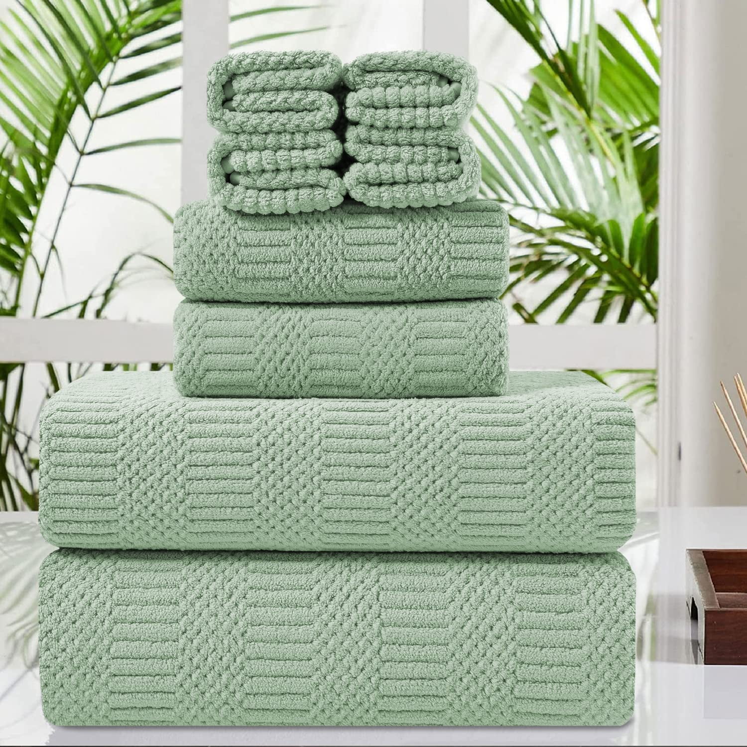 Jessy Home 8 Piece Oversized Light Green Bath Towel Set-2 Extra Large ...