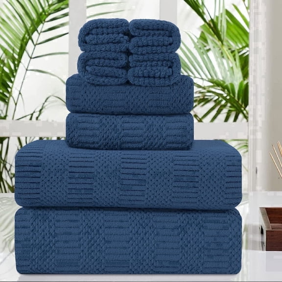 Jessy Home 8 Piece Oversized Navy Blue Bath Towel Set-2 Extra Large Bath Towel Sheets, 2 Hand Towels, 4 Washcloths-600GSM Soft Plush Towel Set