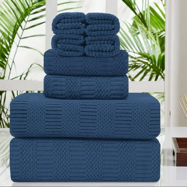 Jessy Home 8 Piece Oversized Navy Blue Bath Towel Set2 Extra Large