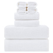 Jessy Home 8 Piece Oversized White Bath Towel Set-2 Extra Large Bath Towel Sheets, 2 Hand Towels, 4 Washcloths-600GSM Soft Plush Towel Set