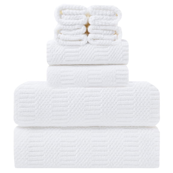 Jessy Home 8 Piece Oversized White Bath Towel Set-2 Extra Large Bath Towel Sheets, 2 Hand Towels, 4 Washcloths-600GSM Soft Plush Towel Set