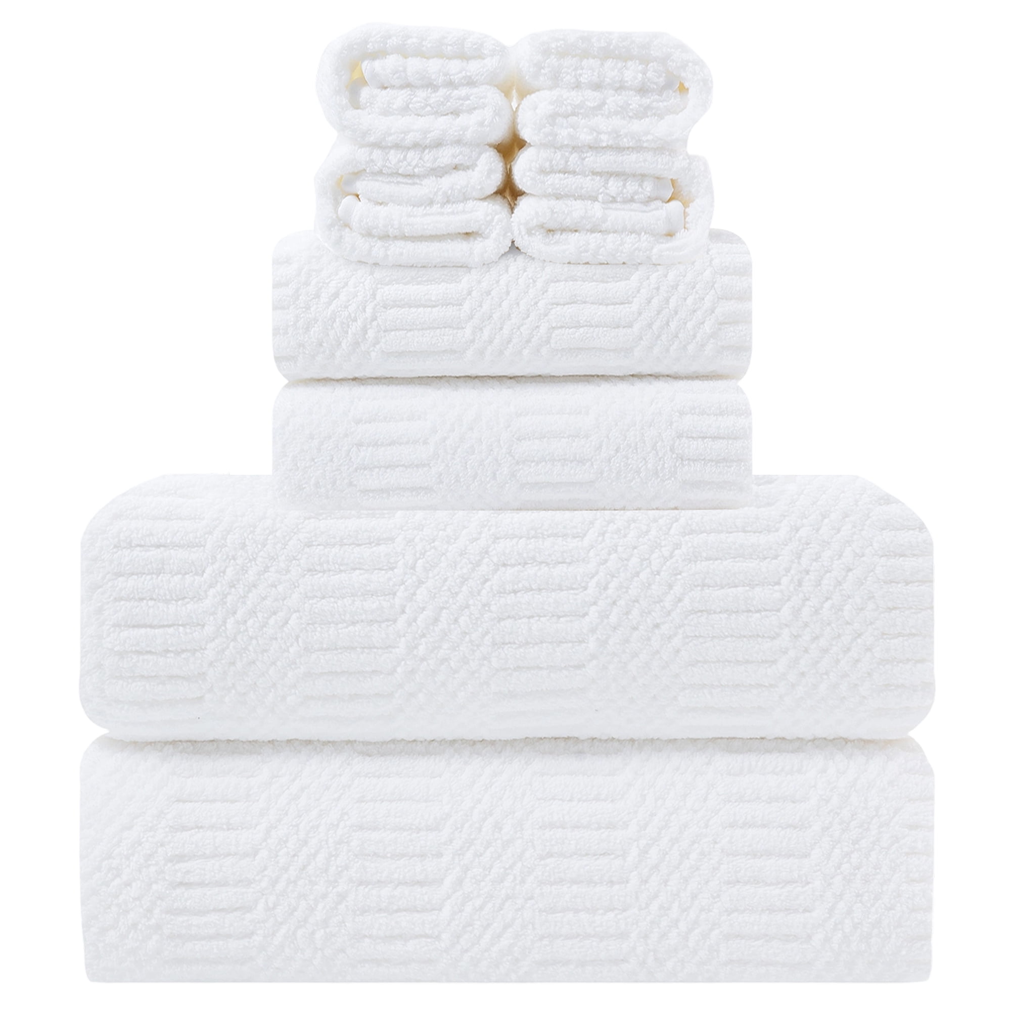 Jessy Home 8 Piece Oversized White Bath Towel Set-2 Extra Large Bath Towel Sheets, 2 Hand Towels, 4 Washcloths-600GSM Soft Plush Towel Set