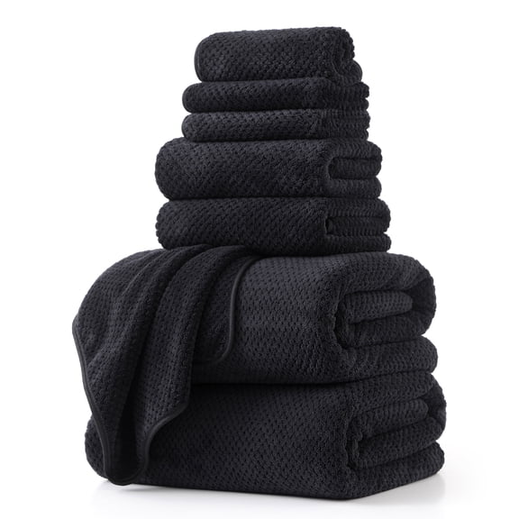 Jessy Home 8 Piece Towel Set Oversized Soft Cozy Towels 600 GSM Black Plush Towel Set