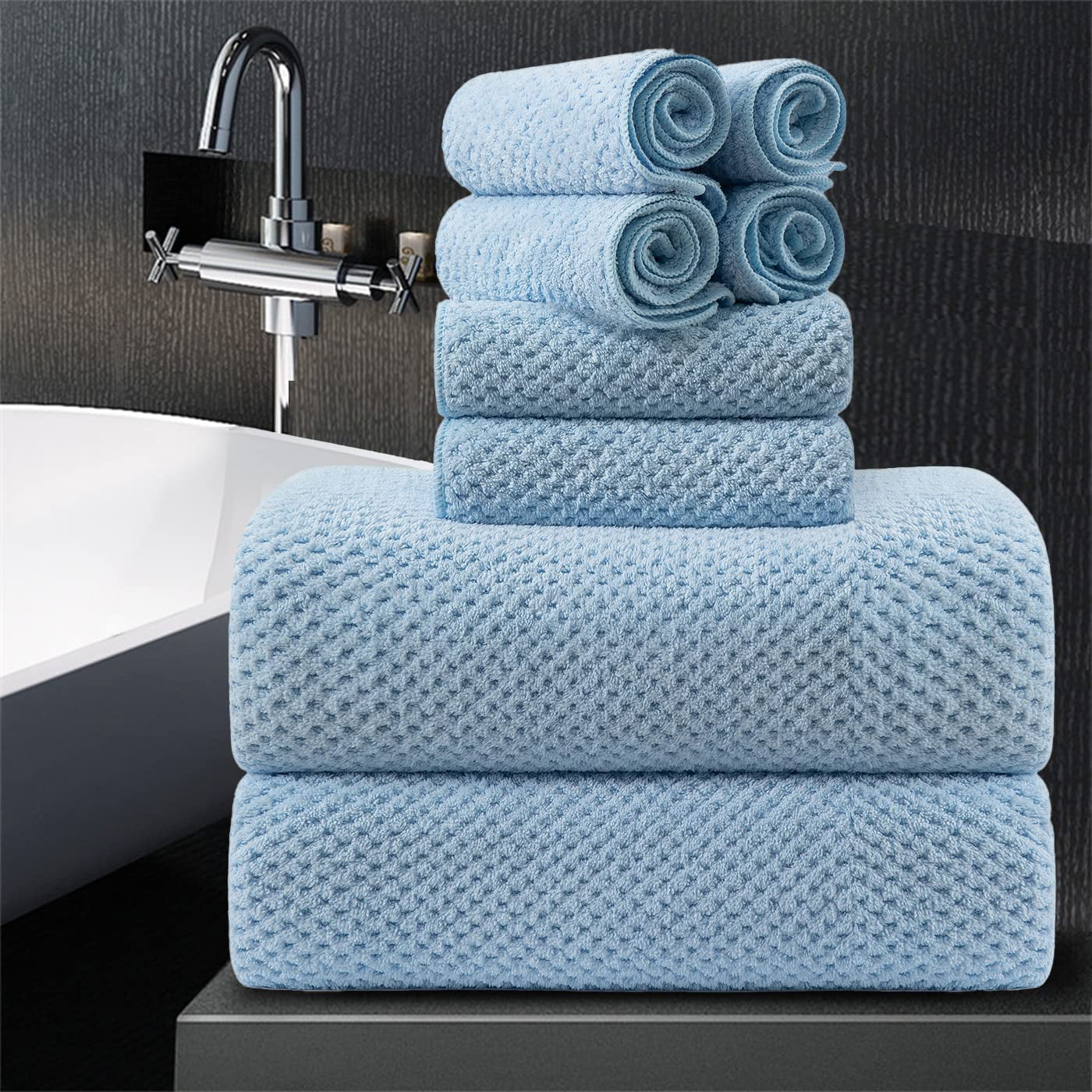Jessy Home 8 Piece Towel Set Oversized Soft Cozy Towels 600 GSM Blue