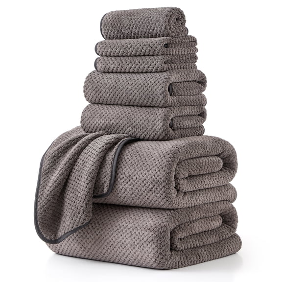 Jessy Home 8 Piece Towel Set Oversized Soft Cozy Towels 600 GSM Brown Plush Towel Set