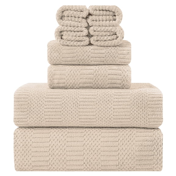 Jessy Home 8 Piece Towel Set Oversized Soft Cozy Towels 600 GSM Camel Plush Towel Set