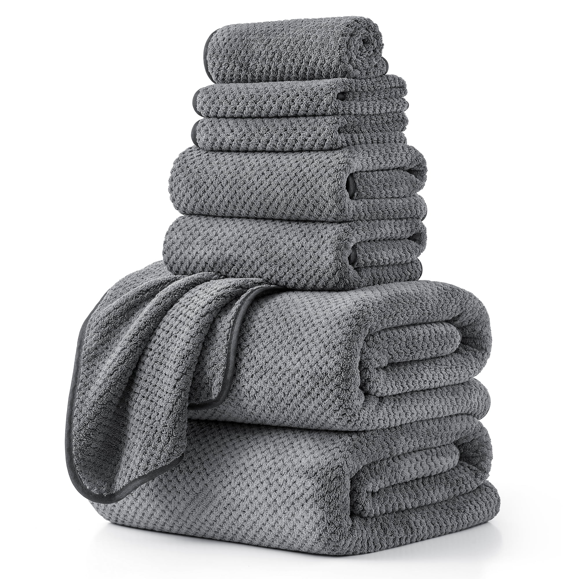 Jessy Home 8 Piece Towel Set Oversized Soft Cozy Towels 600 GSM Dark Gray Plush Towel Set