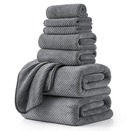 Jessy Home 8 Piece Towel Set Oversized Soft Cozy Towels 600 GSM Dark Gray Plush Towel Set