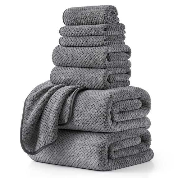 Jessy Home 8 Piece Towel Set Oversized Soft Cozy Towels 600 GSM Dark Gray Plush Towel Set