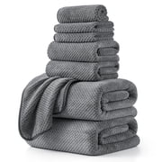 Jessy Home 8 Piece Towel Set Oversized Soft Cozy Towels 600 GSM Dark Gray Plush Towel Set
