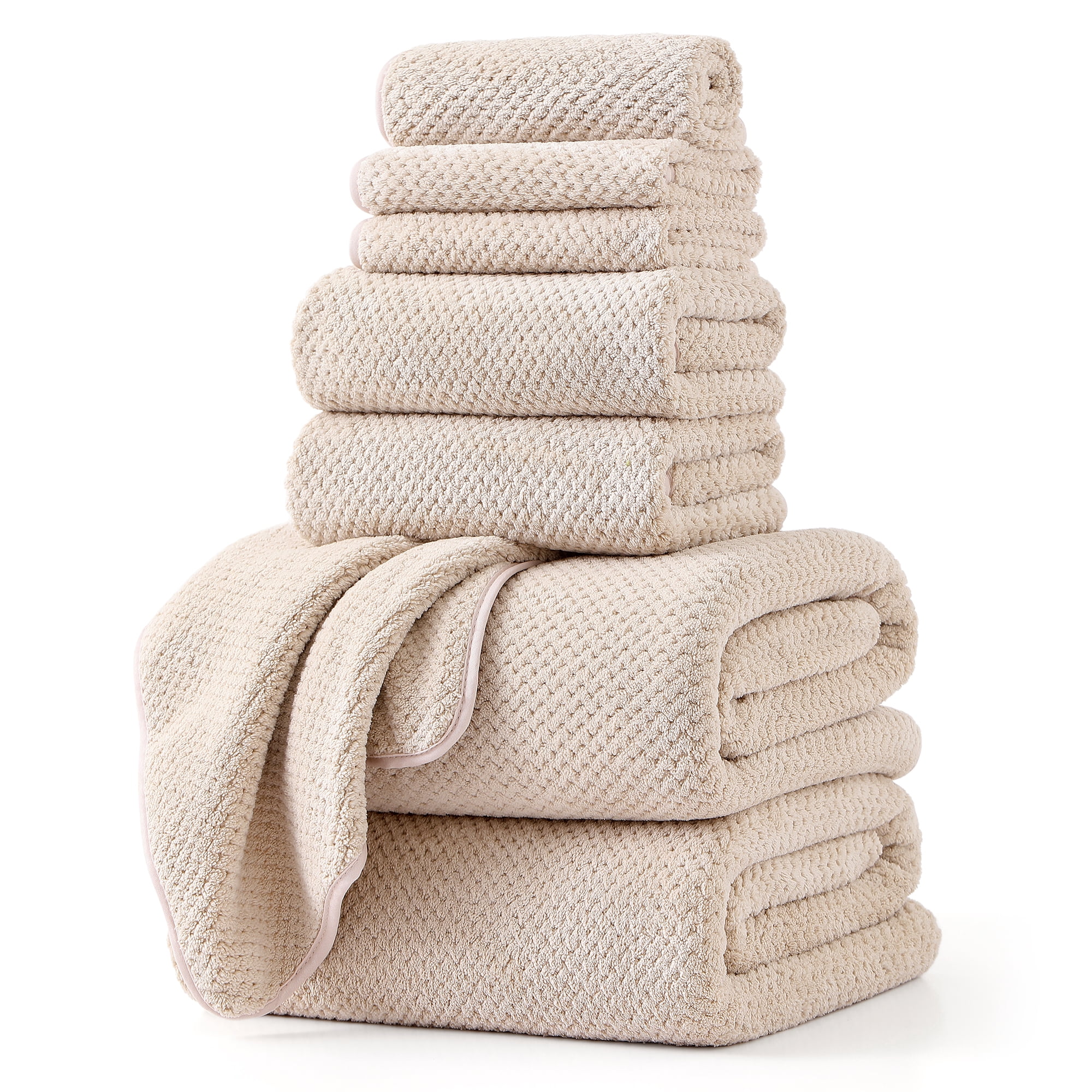 Jessy Home 8 Piece Towel Set Oversized Soft Cozy Towels 600 GSM Camel Plush Towel Set