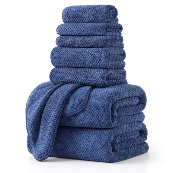 Jessy Home 8 Piece Towel Set Oversized Soft Cozy Towels 600 GSM Navy Blue Plush Towel Set