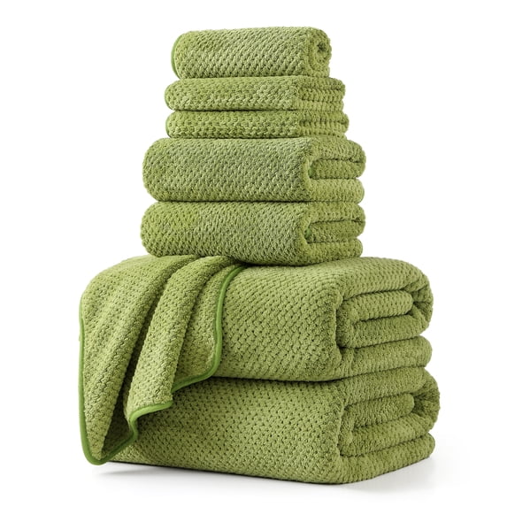 Jessy Home 8 Piece Towel Set Oversized Soft Cozy Towels 600 GSM Olive Plush Towel Set