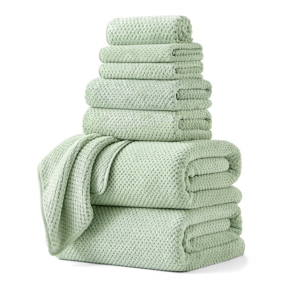 Jessy Home 8 Piece Towel Set Oversized Soft Cozy Towels 600 GSM Pale Green Plush Towel Set