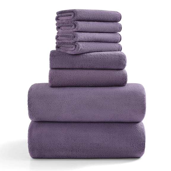 Jessy Home 8 Piece Towel Set Oversized Soft Cozy Towels 700 GSM Dark Purple Plush Towel Set