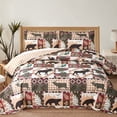 thumbnail image 1 of Jessy Home Rustic Cabin Bear & Moose Quilt Set Queen/Full Size, Lightweight Polyester Bedspread Coverlet with Plaid Patchwork Animal Print, 1 of 9