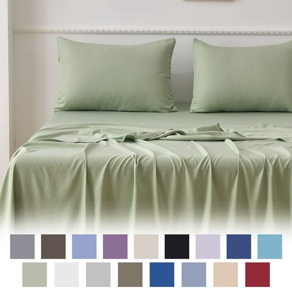 Jessy Home Bed Sheets Set 4 Piece King Sheet Set Light Green Cotton Blend Fitted Sheet, Flat Sheet & 2 Pillowcases Bedding Set