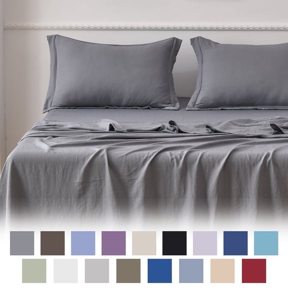 Jessy Home Bed Sheets Set 4 Piece King Sheet Set Silver Gray Cotton Blend Fitted Sheet, Flat Sheet & 2 Pillowcases Bedding Set