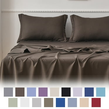 Jessy Home Bed Sheets Set 4 Piece Queen/Full Sheet Set Brown Gray Cotton Blend Fitted Sheet, Flat Sheet & 2 Pillowcases Bedding Set