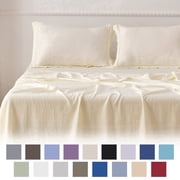 Jessy Home Bed Sheets Set 4 Piece Queen/Full Sheet Set Cream Cotton Blend Fitted Sheet, Flat Sheet & 2 Pillowcases Bedding Set