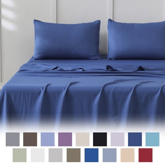 Jessy Home Bed Sheets Set 4 Piece Queen/Full Sheet Set Dark Blue Microfiber Fitted Sheet, Flat Sheet & 2 Pillowcases Bedding Set