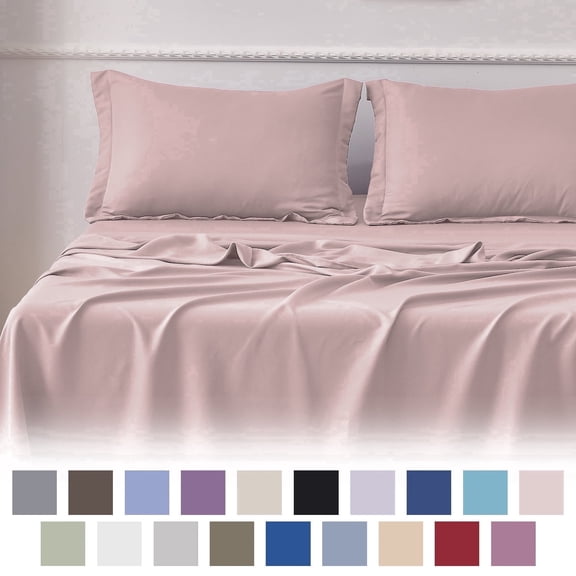 Jessy Home Bed Sheets Set 4 Piece Queen/Full Sheet Set Flesh Pink Cotton Blend Fitted Sheet, Flat Sheet & 2 Pillowcases Bedding Set