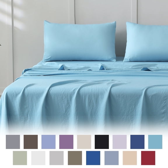 Jessy Home Bed Sheets Set 4 Piece Queen/Full Sheet Set Mint Blue Microfiber Fitted Sheet, Flat Sheet & 2 Pillowcases Bedding Set