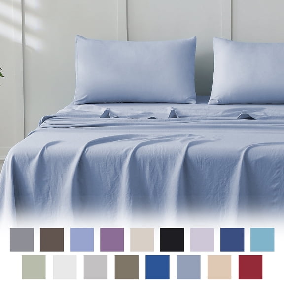 Jessy Home Bed Sheets Set 4 Piece Queen/Full Sheet Set Light Blue Microfiber Fitted Sheet, Flat Sheet & 2 Pillowcases Bedding Set