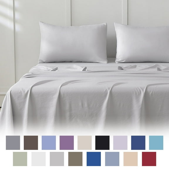 Jessy Home Bed Sheets Set 4 Piece Queen/Full Sheet Set Light Gray Microfiber Fitted Sheet, Flat Sheet & 2 Pillowcases Bedding Set