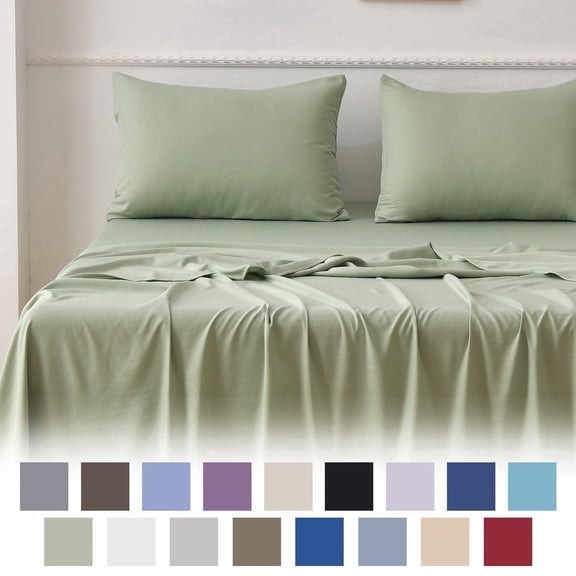 Jessy Home Bed Sheets Set 4 Piece Queen/Full Sheet Set Light Green Cotton Blend Fitted Sheet, Flat Sheet & 2 Pillowcases Bedding Set