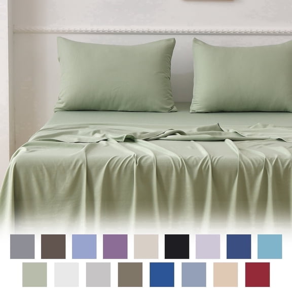 Jessy Home Bed Sheets Set 4 Piece Queen/Full Sheet Set Light Green Cotton Blend Fitted Sheet, Flat Sheet & 2 Pillowcases Bedding Set