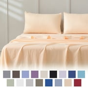 Jessy Home Bed Sheets Set 4 Piece Twin Sheet Set Champagne Microfiber Fitted Sheet, Flat Sheet & 2 Pillowcases Bedding Set