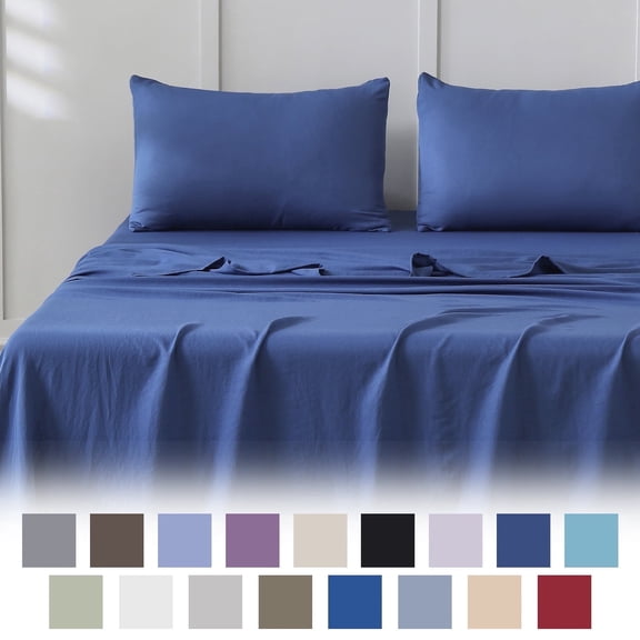 Jessy Home Bed Sheets Set 4 Piece Twin Sheet Set Dark Blue Microfiber Fitted Sheet, Flat Sheet & 2 Pillowcases Bedding Set