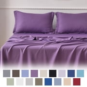 Jessy Home Bed Sheets Set 4 Piece Twin Sheet Set Purple Cotton Blend Fitted Sheet, Flat Sheet & 2 Pillowcases Bedding Set