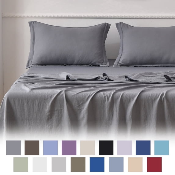 Jessy Home Bed Sheets Set 4 Piece Twin Sheet Set Silver Gray Cotton Blend Fitted Sheet, Flat Sheet & 2 Pillowcases Bedding Set