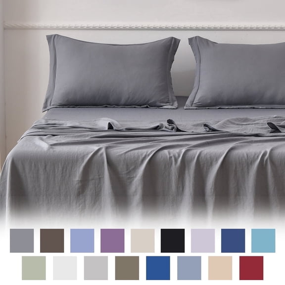 Jessy Home Bed Sheets Set 4 Piece Twin Sheet Set Silver Gray Cotton Blend Fitted Sheet, Flat Sheet & 2 Pillowcases Bedding Set
