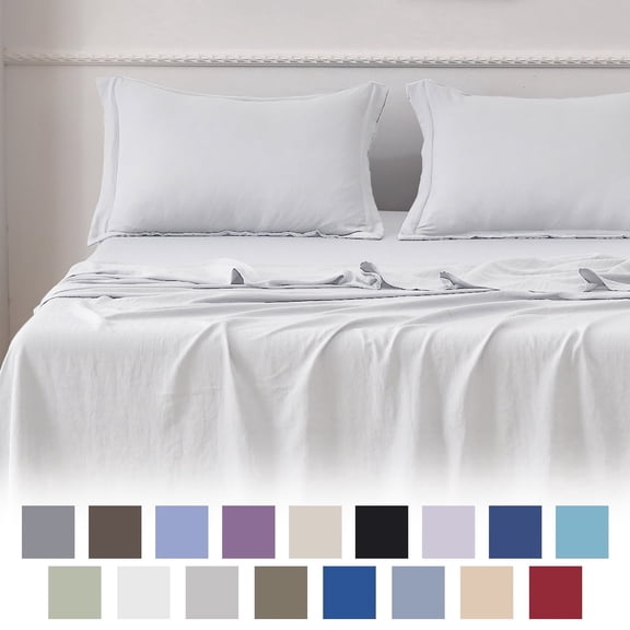 Jessy Home Bed Sheets Set 4 Piece Twin Sheet Set White Cotton Blend Fitted Sheet, Flat Sheet & 2 Pillowcases Bedding Set
