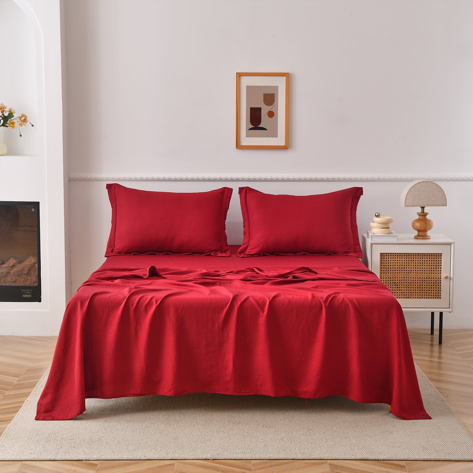 Jessy Home Bed Sheets Set 4 Piece Twin Sheet Set Brown Gray Cotton Blend Fitted Sheet Flat Sheet 2 Pillowcases Bedding Set