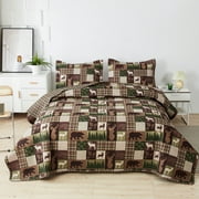 Jessy Home Bedding Cover Queen Size Microfiber Reversible Quilt Set Deer Bear 3 Piece Bed in a Bag Set