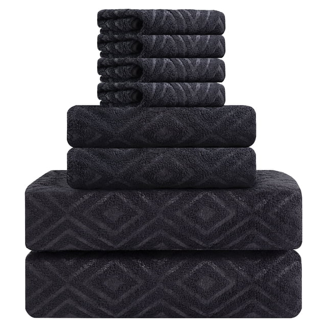 Jessy Home Black Bath Towel set of 8, 2 Oversized Bath Towels, 2 Hand Towels, 4 Washcloths-600 GSM Soft Towel Set