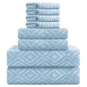 Jessy Home Blue Bath Towel set of 8, 2 Oversized Bath Towels, 2 Hand Towels, 4 Washcloths-600 GSM Soft Towel Set