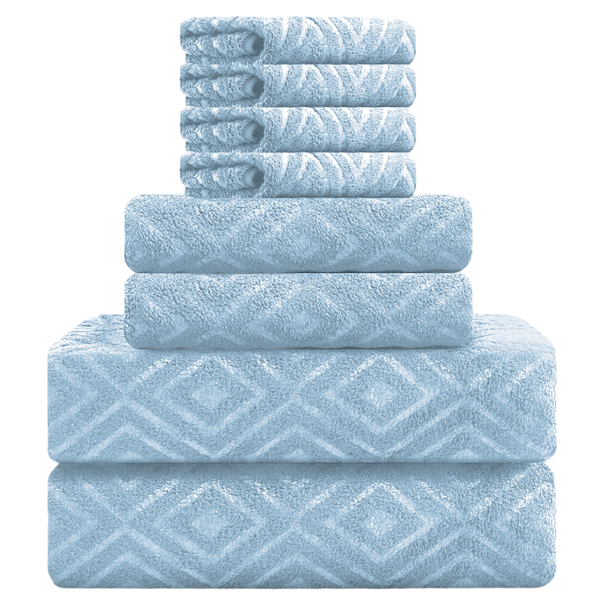 Jessy Home Blue Bath Towel set of 8, 2 Oversized Bath Towels, 2 Hand Towels, 4 Washcloths-600 GSM Soft Towel Set