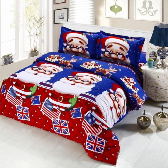 Jessy Home Christmas Duvet Cover Set King Size Christmas Bedding Microfiber Blue Santa Claus Xmas Duvet Cover Christmas Gifts
