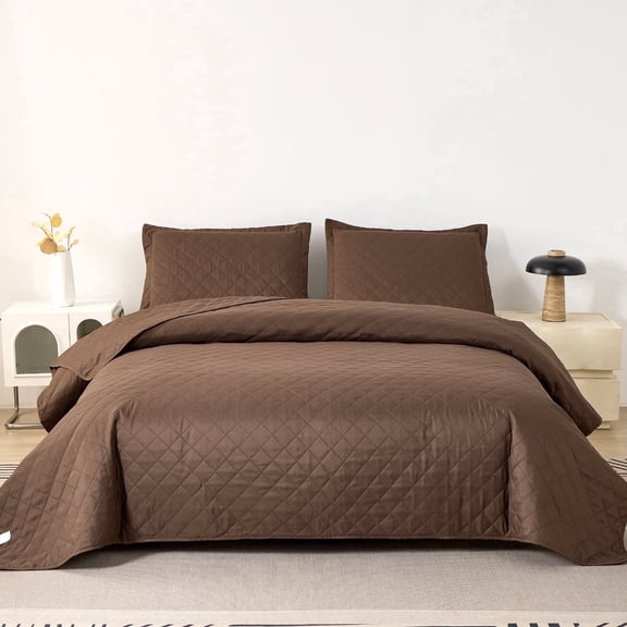 Jessy Home Brown Quilt Set King Size Lightweight Microfiber Bedspread Coverlet Set