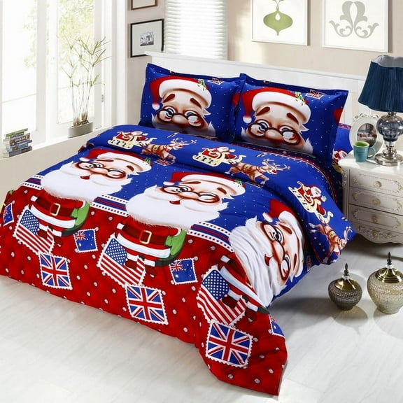 Jessy Home Christmas Duvet Cover Set Twin Size Christmas Bedding Microfiber Blue Santa Claus Xmas Duvet Cover Christmas Gifts