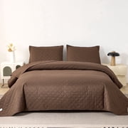 Jessy Home Brown Quilt Set Twin Size Lightweight Microfiber Bedspread Coverlet Set