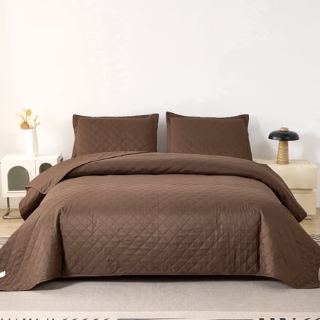 Jessy Home Brown Quilt Set Twin Size Lightweight Microfiber Bedspread Coverlet Set